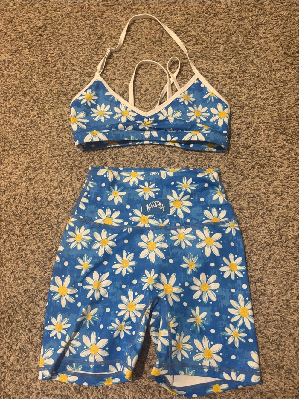 Blue Daisy Print Bike Shorts & Bralette Set Kill Crew